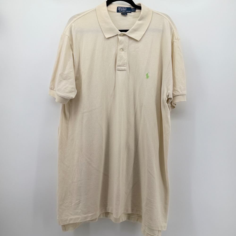 Polo Ralph Lauren Mens XXL Cream Beige Short Sleeve Cotton Pique Polo Shirt